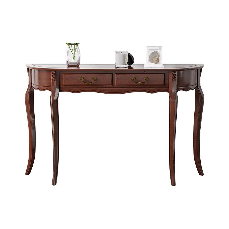 Mid Century Modern Accent Table Half Moon Wood Console Table in Brown