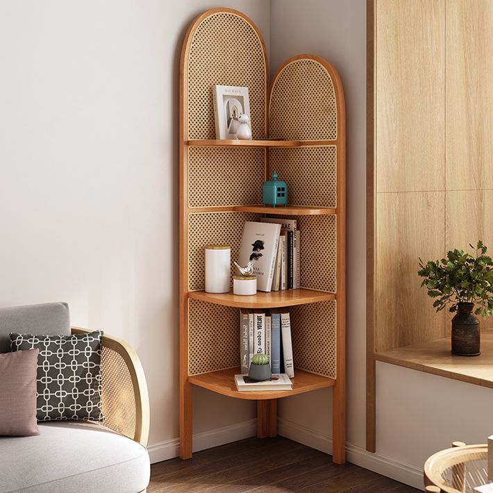 Contemporary Wooden Bookshelf Corner 4 Shelves Closed Back Bookcase