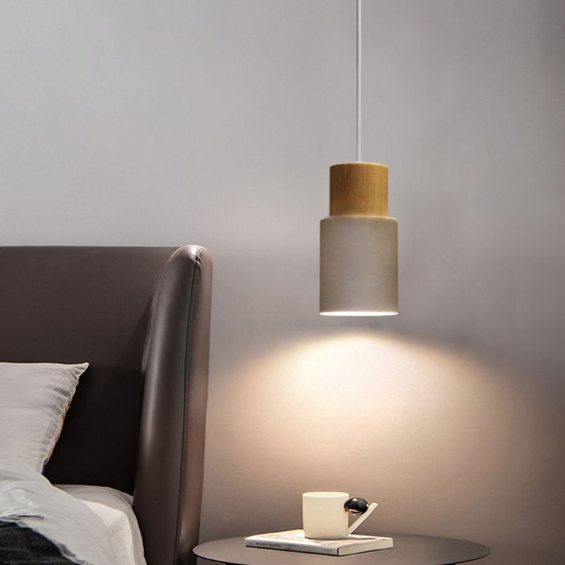 Lámpara colgante de 1 luz de estilo colgante de estilo macarrón con madera para dormitorio