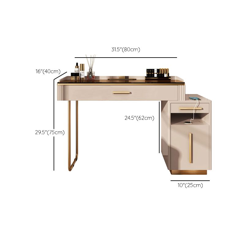 Glass  Make-up 15.74" Wide White Vanity Makeup Vanity Desk Table with 3 Drawers