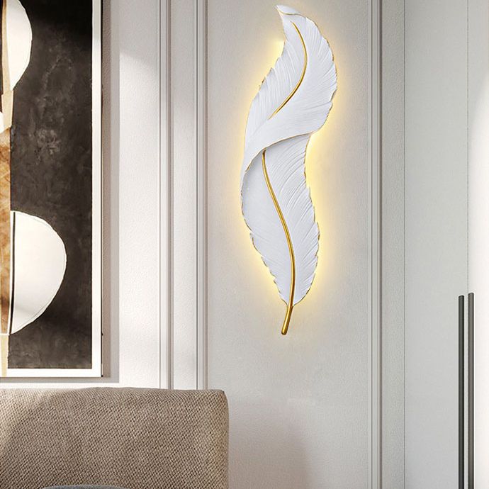 Lámpara de pared contemporánea de pared de resina de plumas de 1 luces para sala de estar para sala de estar