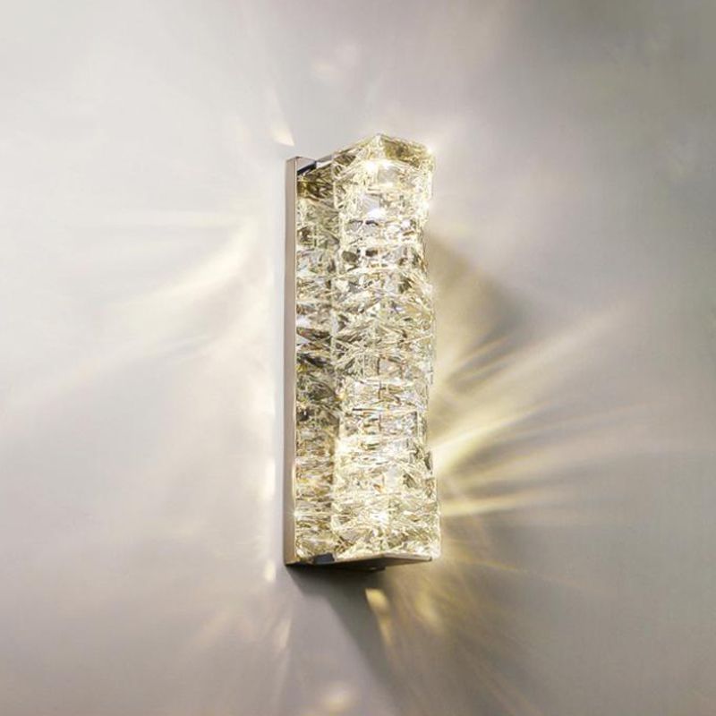 Unique Shade Crystal Wall Sconce Modern Style Single Light Wall Mount Lighting in Silver