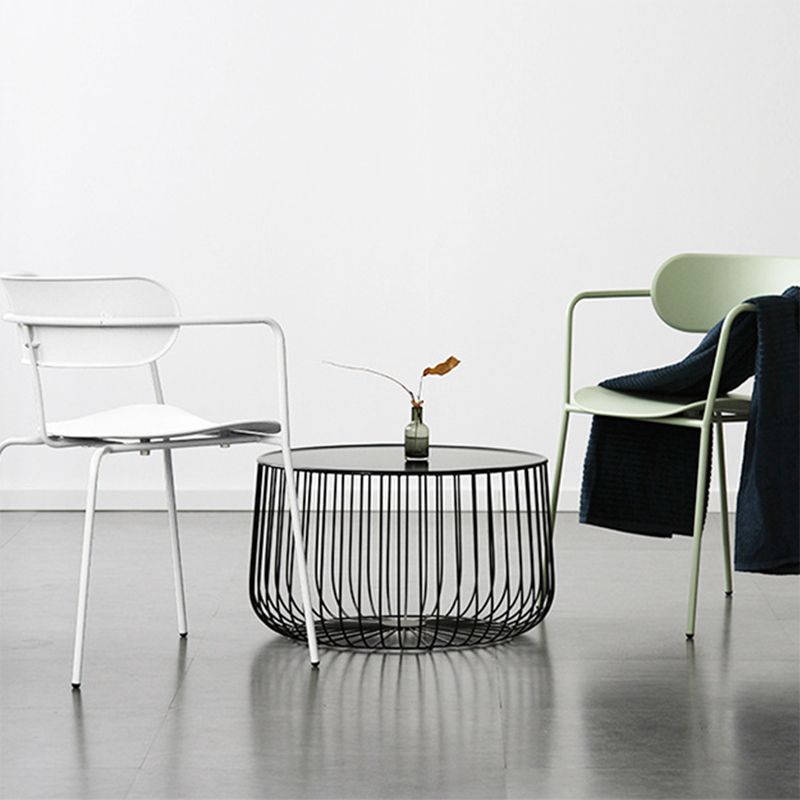 Contemporary Style Arm Chair Plastic Open Back Side Dining Chair with Metal Base