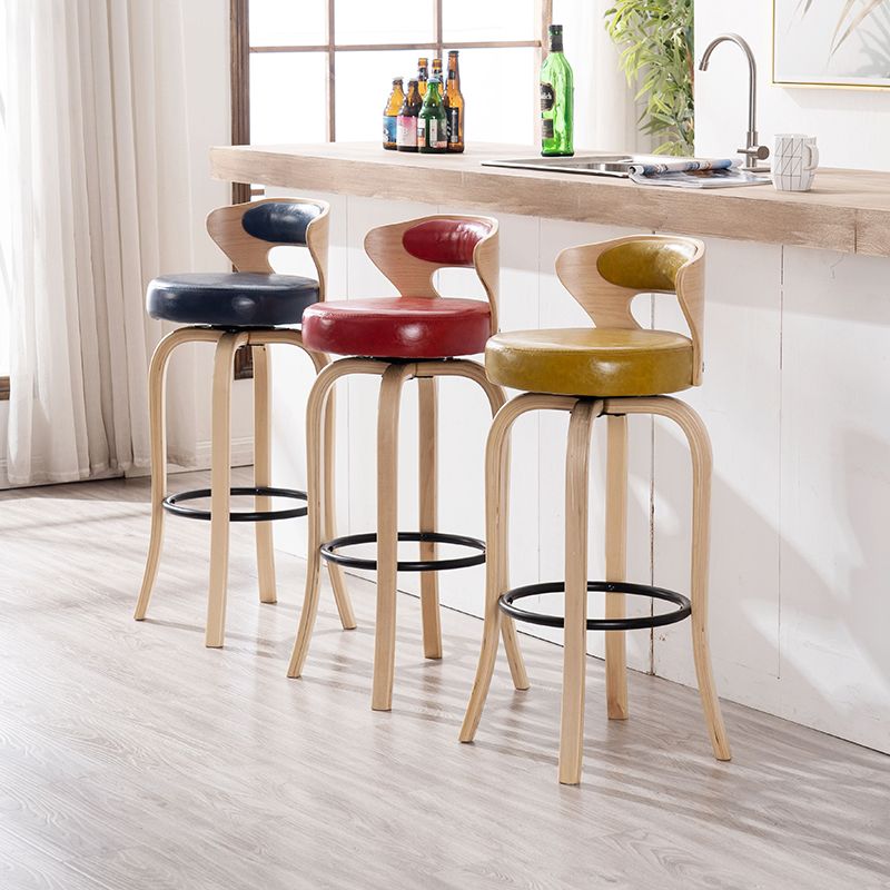 Modern Armless Backrest Counter Stool Wood Kitchen Bar Stool with Pedal and Cushion