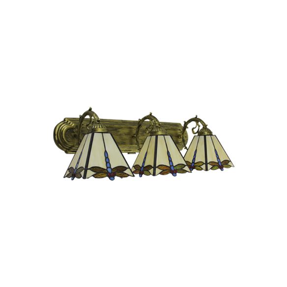 Mission Lodge Dragonfly Wall Lighting Stained Glass 3 Lights Wall Lighting in Beige for Bathroom