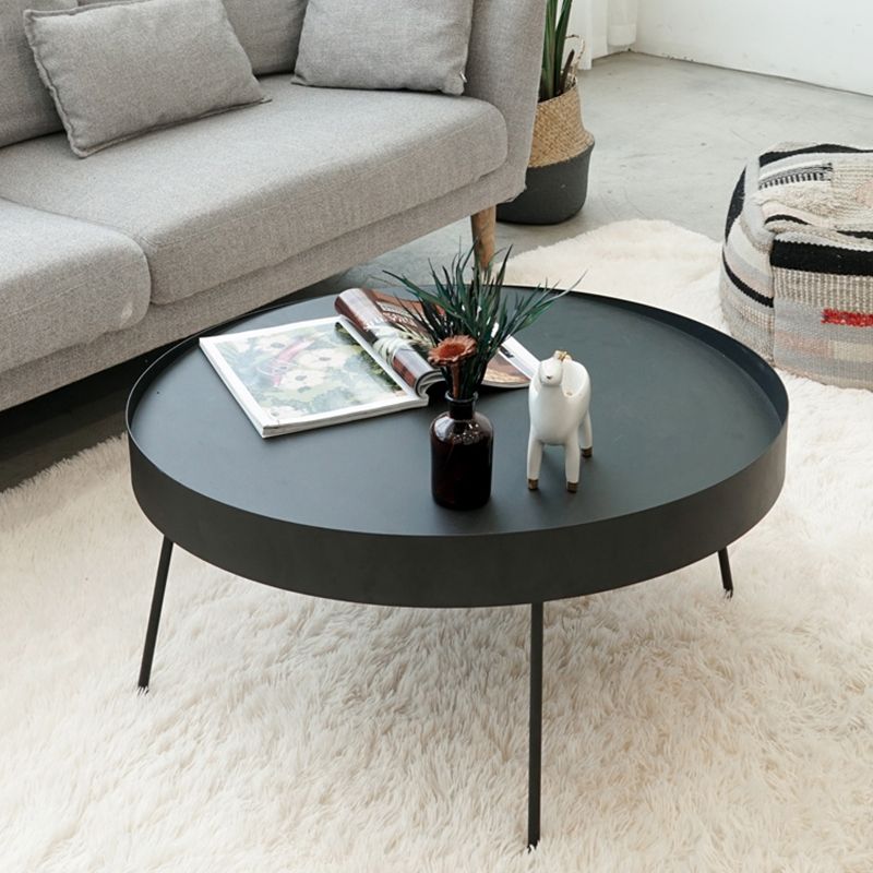 Round with Metal Accents Coffee Table Modern 4 Legs Cocktail Table