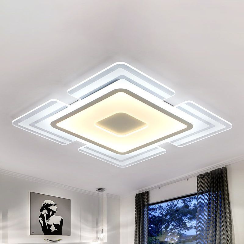 Squared Petal Ultra Thin Flushmount Contemporary Acrylic White LED Ceiling Lamp for Living Room, 16.5/20.5 Inch Width