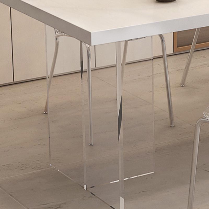 Modern Acrylic Dinner Room Kitchen Table Rectangle White Double Pedestal Table