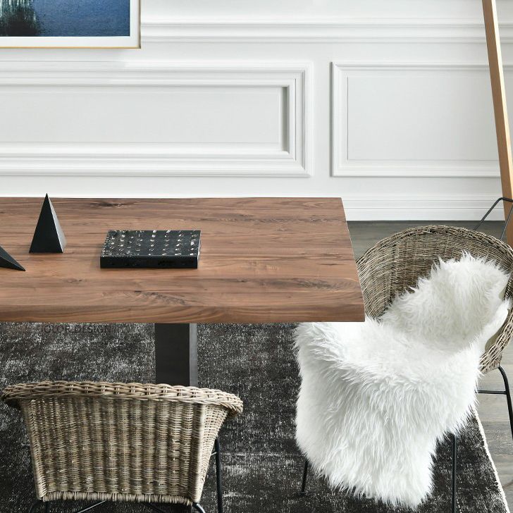 Industrial Pine Wood Table for Restaurant Rectangle Dining Table with Metal Double Pedestal