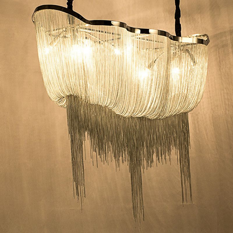 Chrome Postmodern Linear Lighting Fixtures Tassel Aluminum Down Lighting Pendant