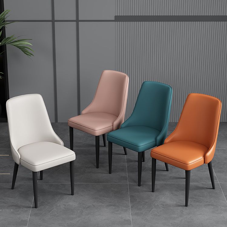 Modern Simple Side Chair Faux Leather Dining Chair with Metal Base for Bedroom