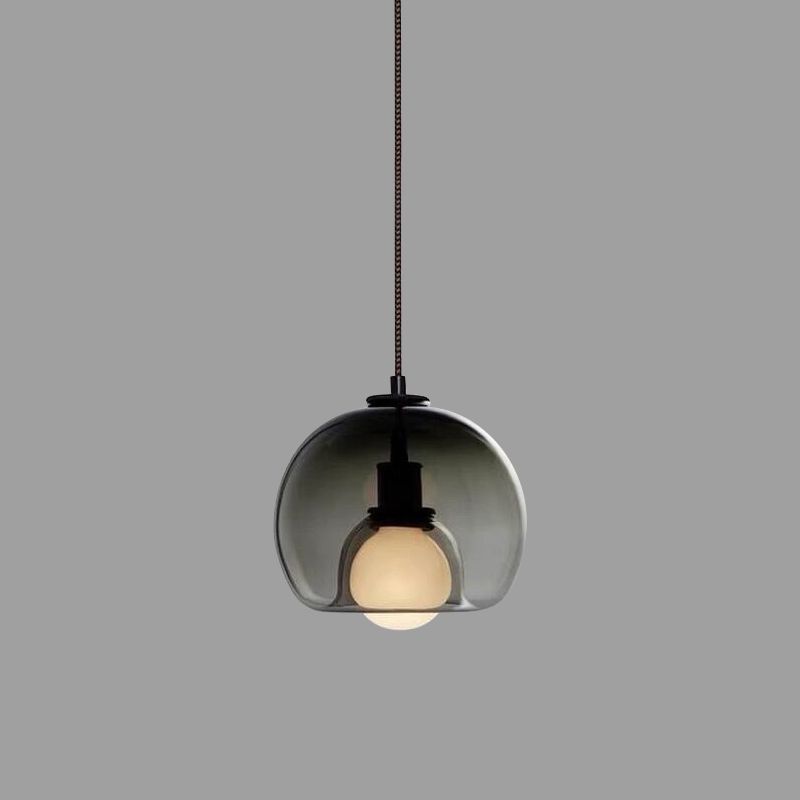 Modern Artistic Indoor Pendant Light Lacquered Iron Globe Hanging Lamp with Glass Shade