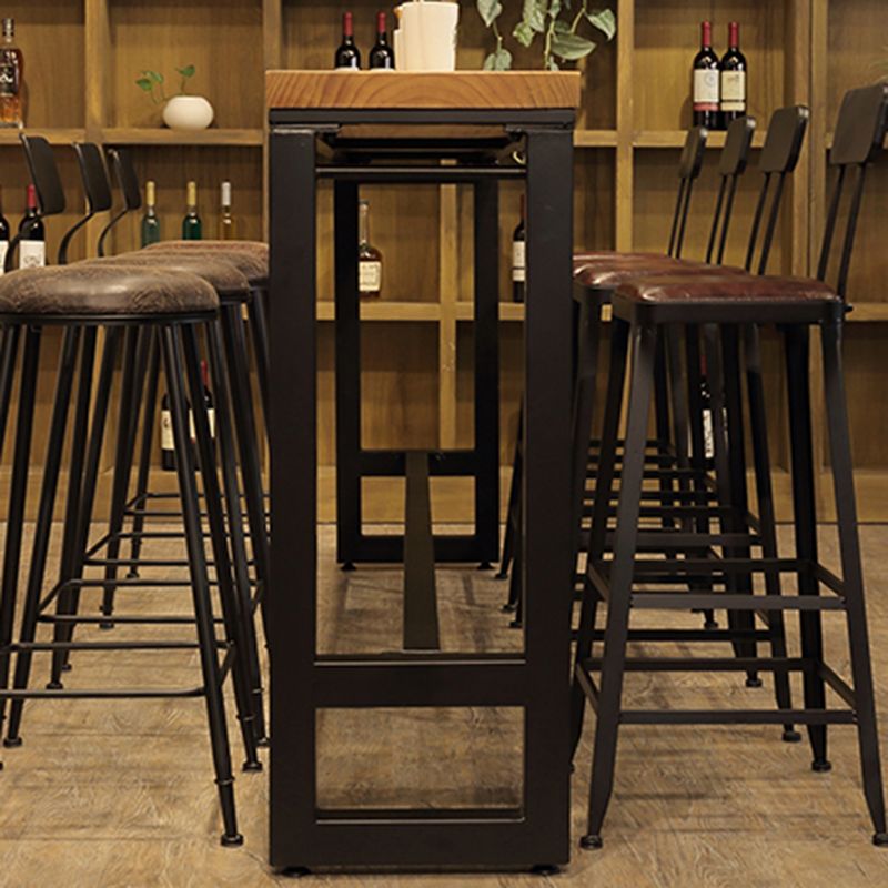 Industrial Metal Frame Pub Table Pine Wood Bar Table with Trestle Base