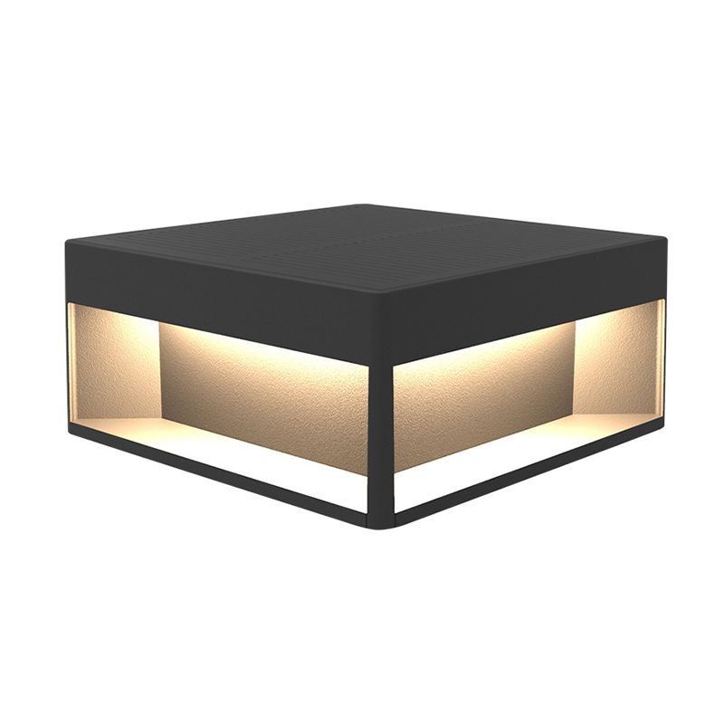 Rectangular Shape Metal Outdoor Lights Modern Style 1-Light Solar Pillar Lamp in Black
