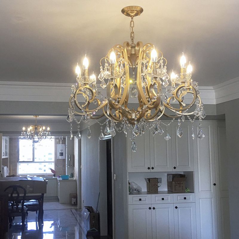 Kristal draperen kroonluchter verlichting rustieke goud scrollende arm eetkamer hanger met kristalval