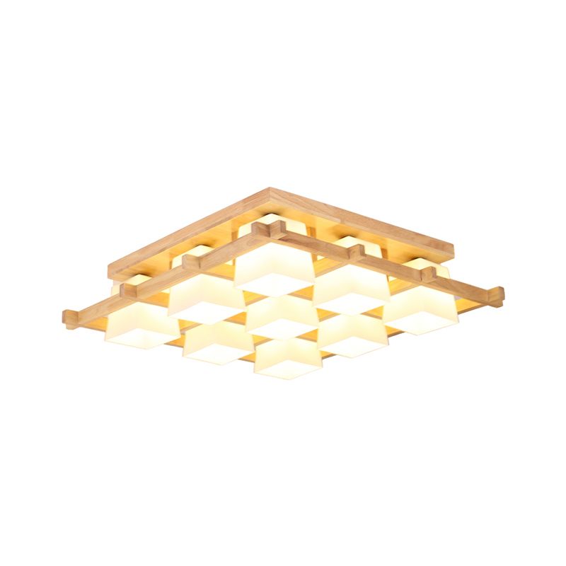 Luminaire encastré géométrique en verre crème de style japonais en bois