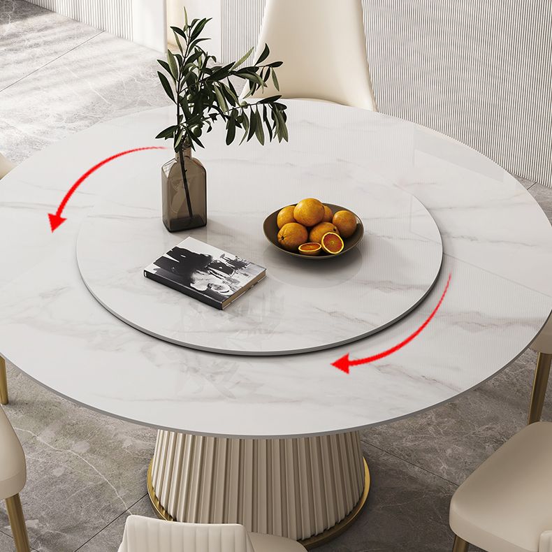 Round Traditional Luxury Dining Table White Sintered Stone Table with White Pedestal Base