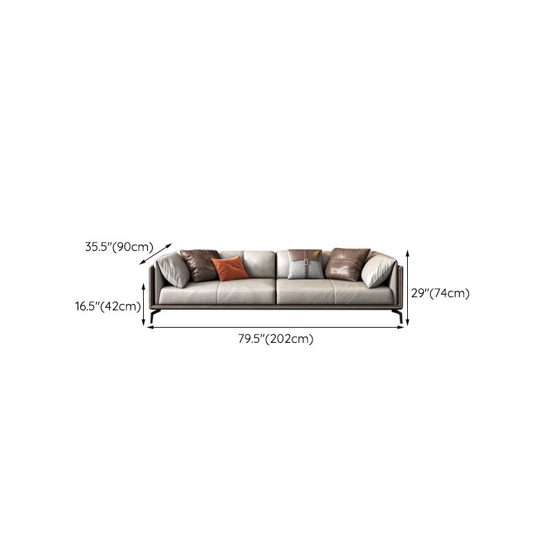 Pillow Top Arm Sofa Modern Leather Sofa with Pillows in Gray and Brown