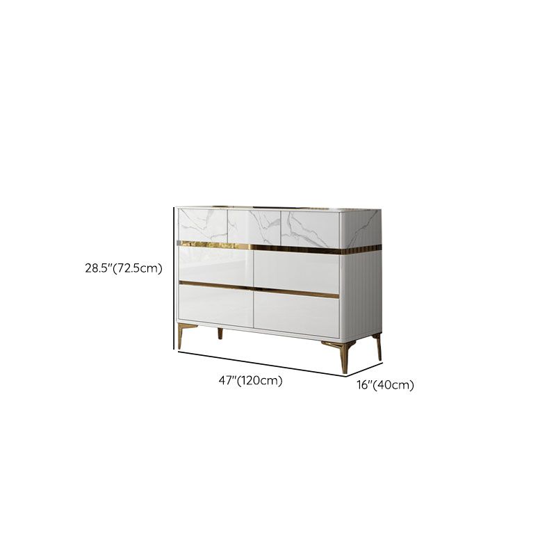 Glam Stone Storage Chest Bedroom White Chest with Metal Legs