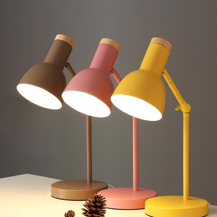Swing Arm Table Light Macaron Iron 1 Bulb Kids Bedroom Night Lamp with Bell Shade