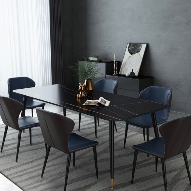 Industrial Style Stone Dining Table 4 Legs Dining Room Collection for Indoor
