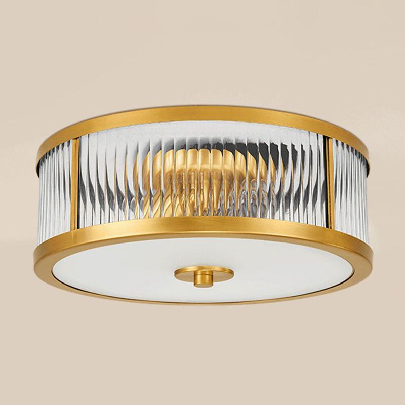 Traditional Drum Flush Mount Ceiling Light Transparent Glass Flush Ceiling Light Fixtures for Bedroom