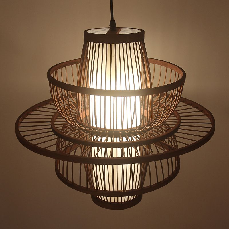 Weaving Restaurant Ceiling Light Bamboo Single Modern Hanging Pendant Light in Coffee