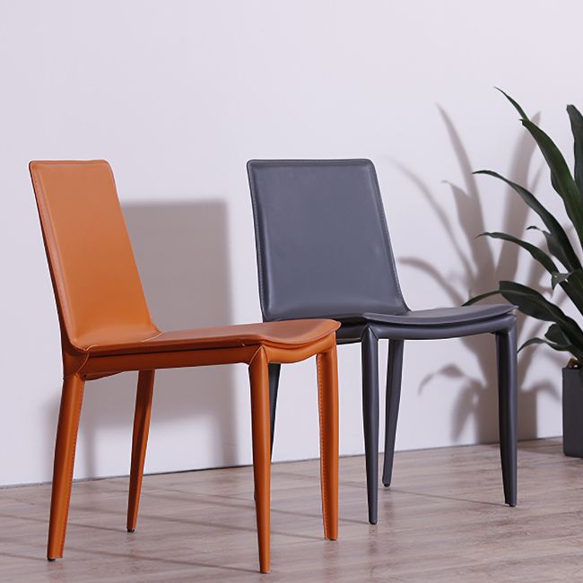 Contemporary Style Leather Dining Side Chair Solid Back Armless Side Chair