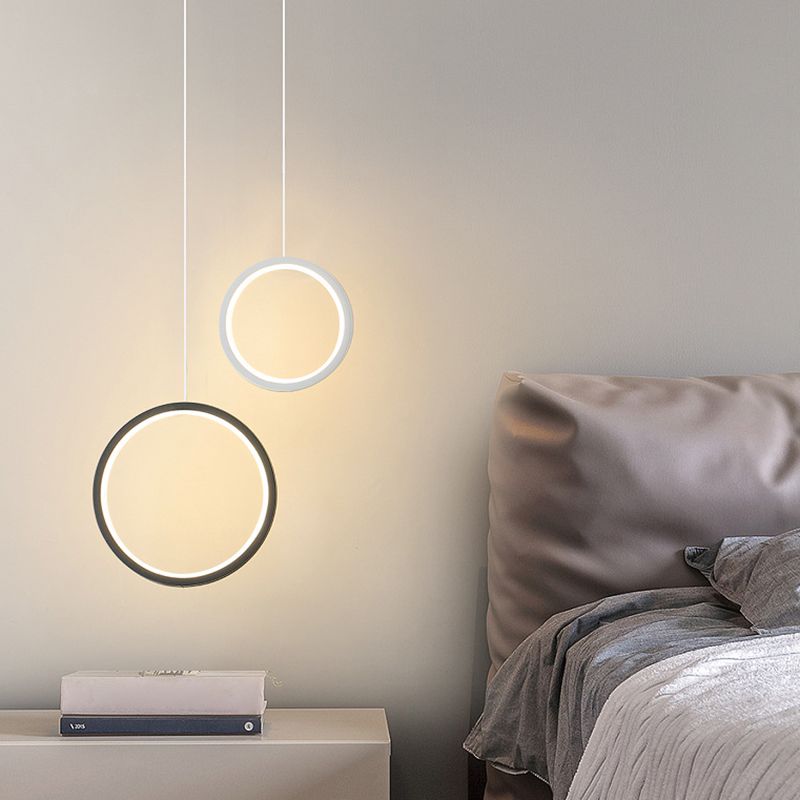 Simple Ring Shaped Hanging Lamp Kit Metal LED Bedside Suspension Pendant Light