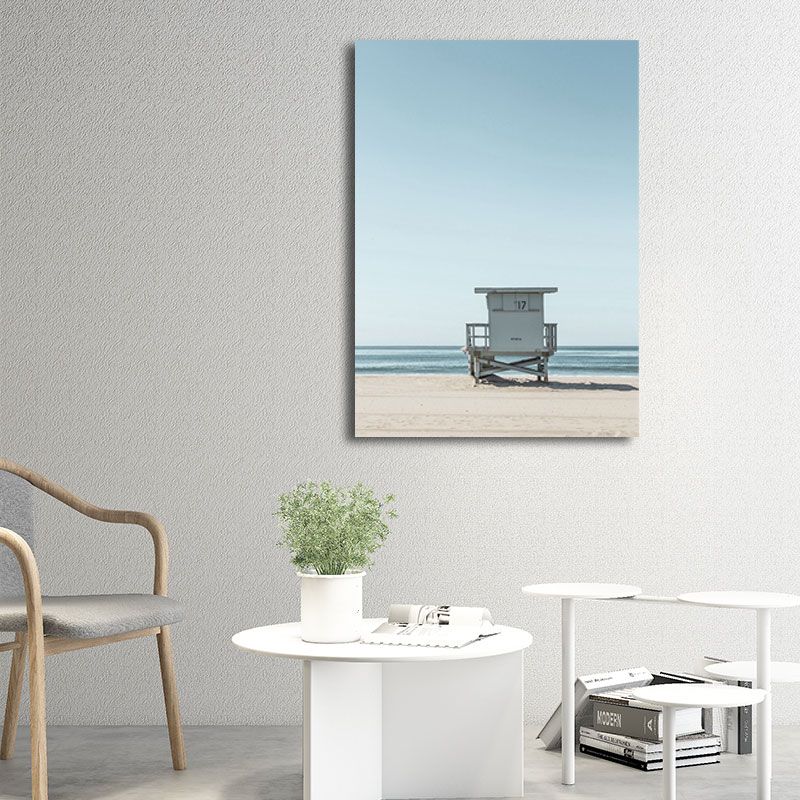 Light Blue Tropix Canvas Print Beach Chair and Sea Skyline Scenery Wall Art for Room