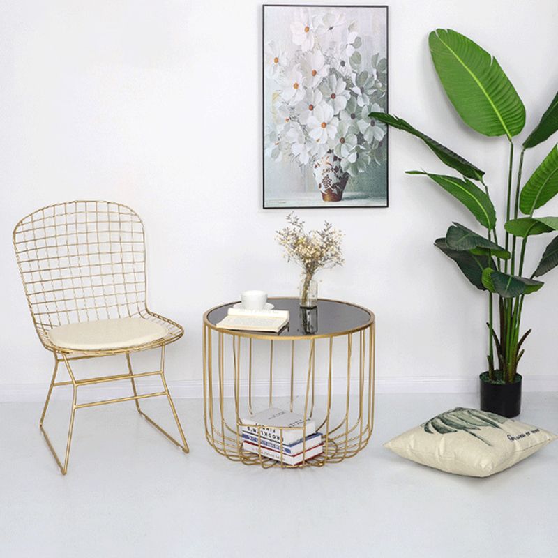 Contemporary Round Top Cocktail Table with Frame Base in Iron