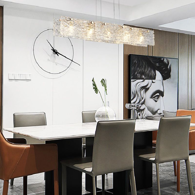 Accesorio de iluminación de isla de vidrio rectangular simplicidad lámpara de araña de isla transparente