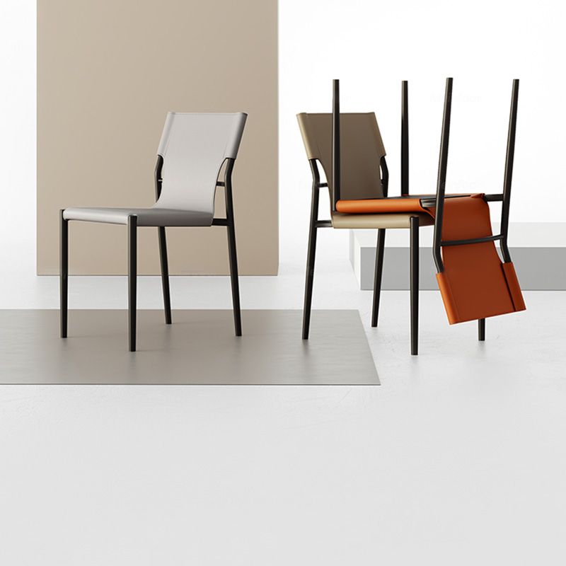 Industrial Armless Leather Chair Open Back Side Dining Chair with Metal Base