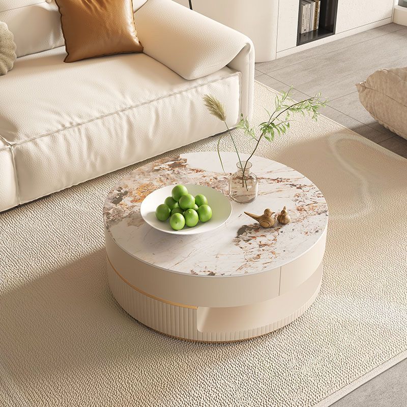 Slate Coffee Table Round Abstract Coffee Cocktail Table with Storage Drawers