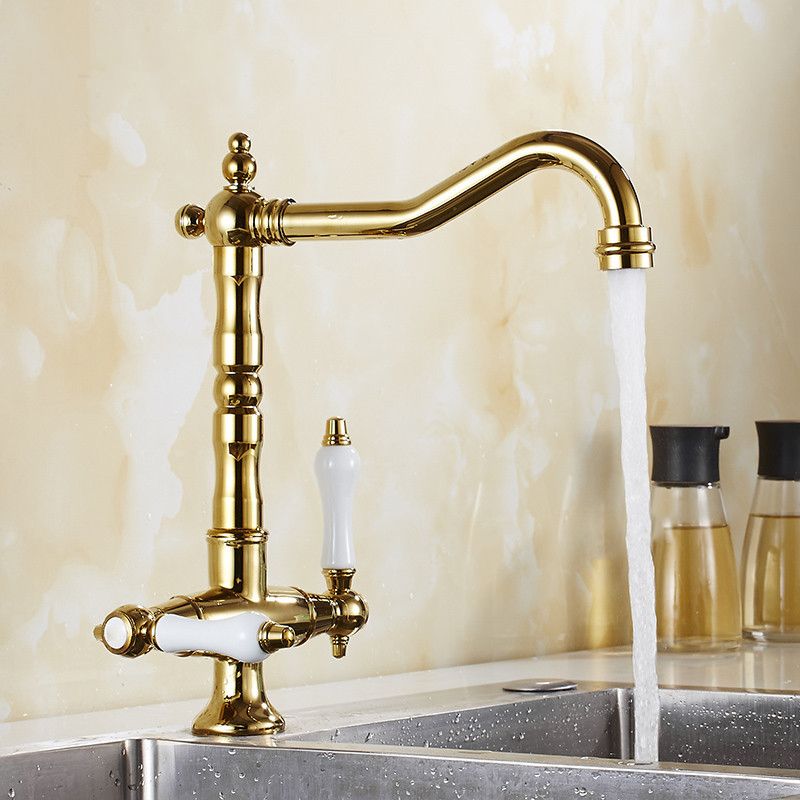 Traditional Kitchen Faucet Swivel Spout Gooseneck Double Handle Standard Kitchen Faucets