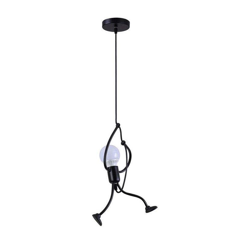 Black Small Stickman Hanging Lamp Kit Artistic 1-Light Metal Ceiling Pendant Light