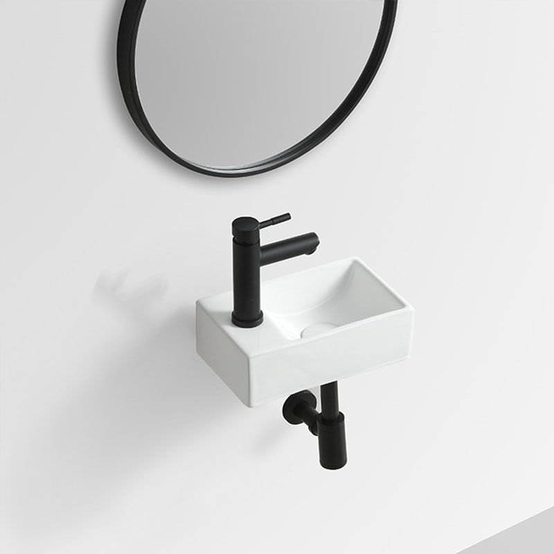 Modern Vessel Sink Rectangular Porcelain Wall Mount Bathroom Sink(Not Included Faucet)