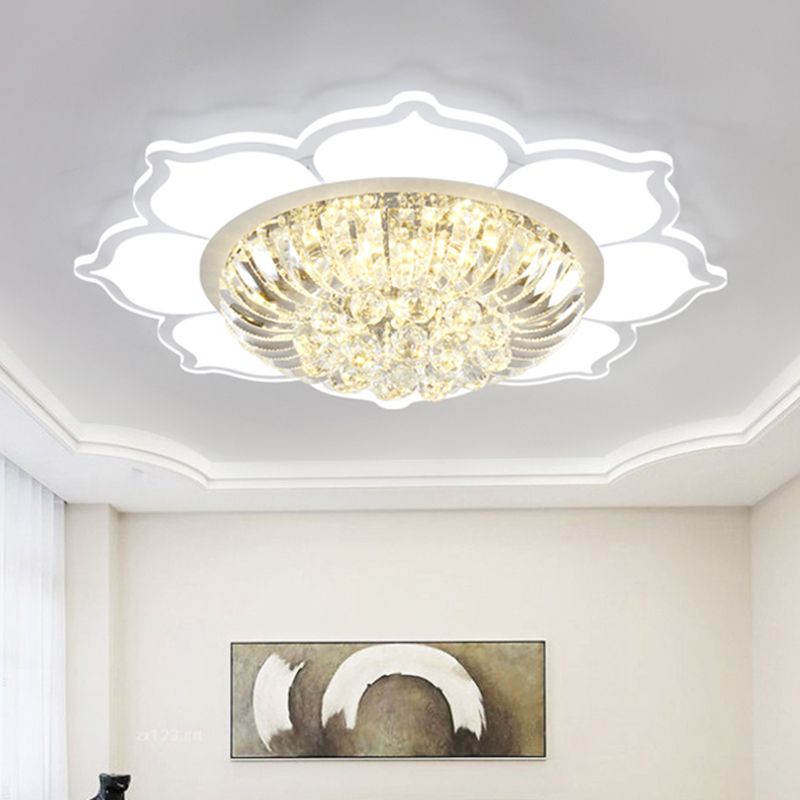 Lotus Prismatic Crystal Ceiling Fixture Modern Style LED White Flush Mount Lighting in Warm/White Light