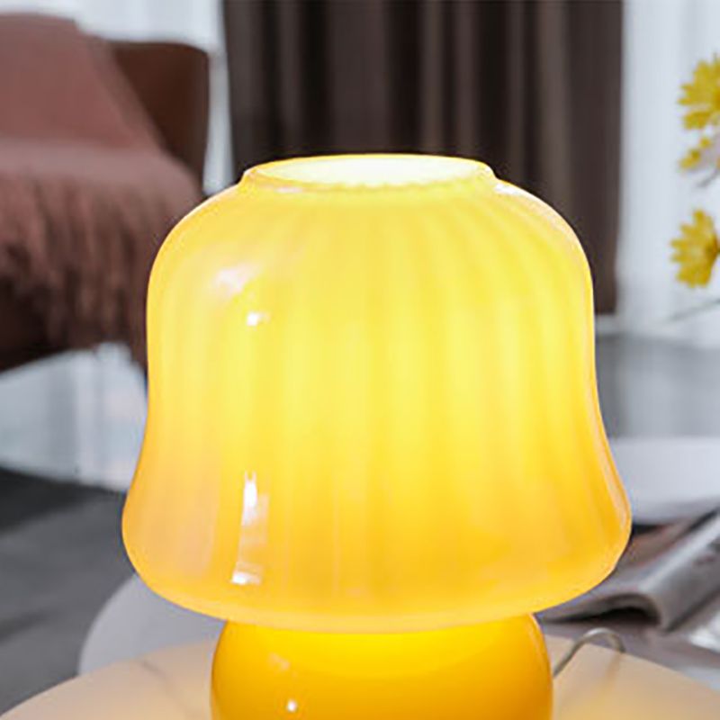 Mushroom Glass Nightstand Lamp Macaron Style 1 Head Bedroom Table Light