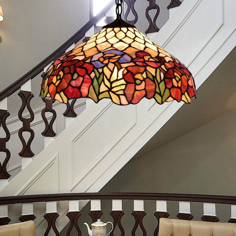 1 bulbo de bengala anchos iluminación colgante de tiffany -estilo negro arte de vidrio manchado de vidrio de techo colgante