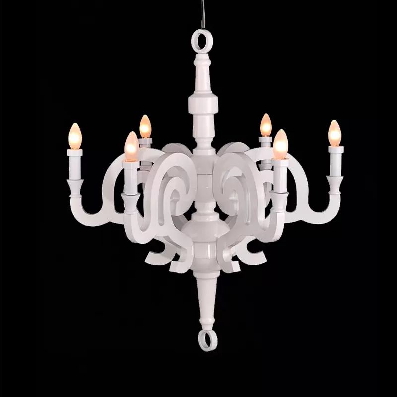 Traditionalistische kandelaar kroonluchter 6 koppen houten plafond hanglamp in wit voor woonkamer