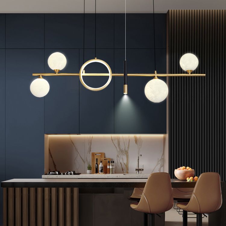 Sala da pranzo ombreggiata isola a sospensione Light Metal LED Isola contemporanea Lampada in oro