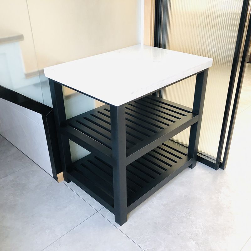 Modern Dining Room Kitchen Island Marble Prep Table with Storage Shelf