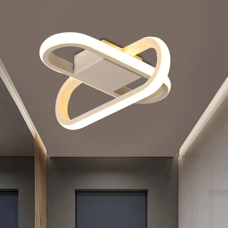 Hotel LED inbouwlamp moderne zwart/witte plafondlamp met gekruiste langwerpige acrylkap in warm/wit licht