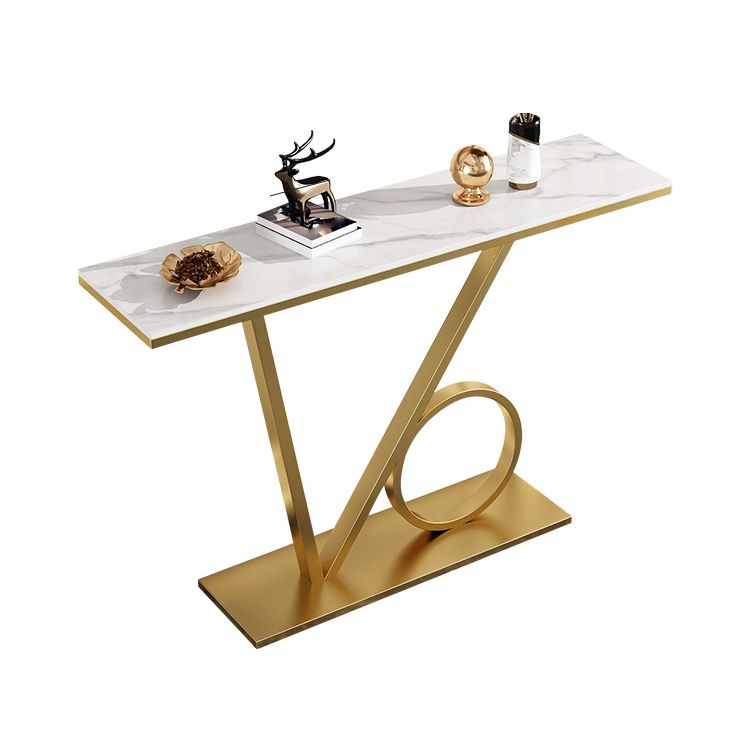 Scratch Resistant Console Table with Rectangle Stone Top and Pedestal Base