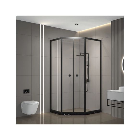Neo-Angle Clear Tempered Shower Enclosure Framed Double Sliding Shower Kit