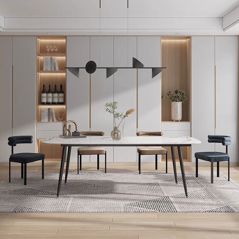 Modern Rectangle Dinette Set 1/4/5 Pieces Dining Table Set with White Sintered Stone Top