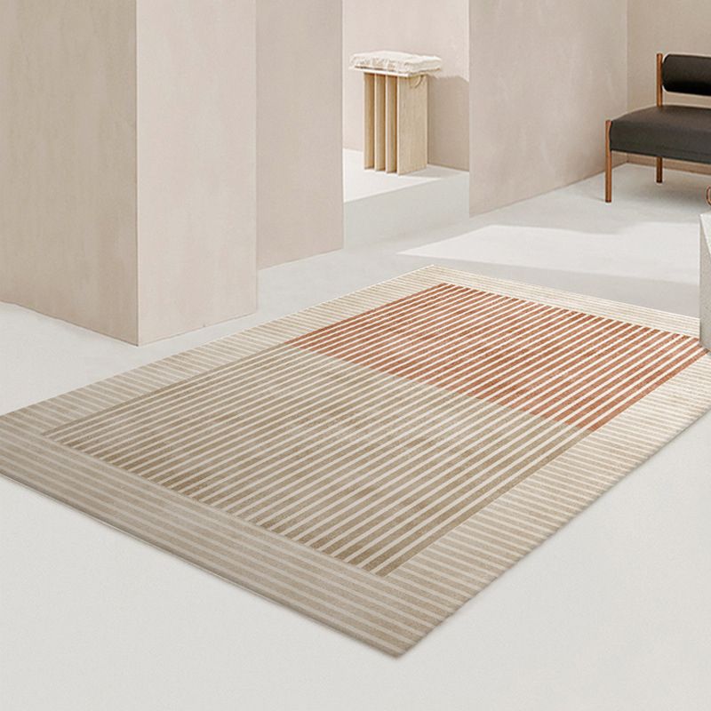 Modern Khaki Carpet Stripe Print Rug Polyester Stain Resistant Living Room Area Rug