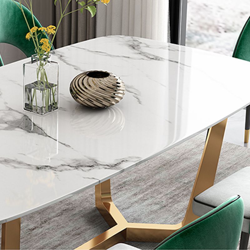 Glam Dining Faux Marble Table Rectangle Table with Metal Legs for Kitchen