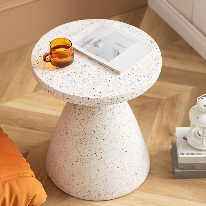 White Sofa Side Accent Table Round and Cone Shape Corner Table